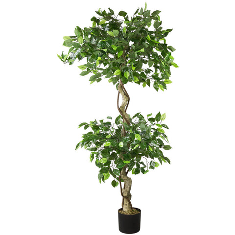 Künstlicher Ficus-Benjamini 150 cm mit 2 Baumkronen. Zierpflanze, Ziergewächs.