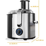 Entsafter für Obst und Gemüse aus Edelstahl 1.100 Watt, große 85 mm Einfüllöffnung. 3 Geschwindigkeitsstufen, Saftpresse (Juicer)
