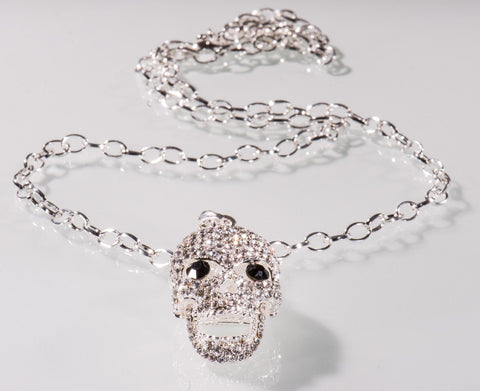 Skull Schädel Totenkopf Anhänger Kette Halskette Kristall Strass silber