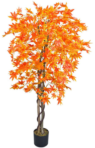 Künstlicher Herbst-Ahorn-Baum mit Seidenblättern und Naturstämmen. 150 cm.