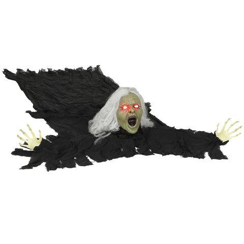 Animierte Halloween-Dekoration – Kriechende Zombie-Oma mit LED-Augen & Sound, 183 cm