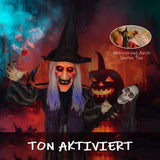 Animierte Halloween-Dekoration – Hexe mit Zepter, LED-Augen, Sound & Bewegung, 160