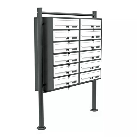 Briefkastenanlage Doppel 12er Standanlage Anthrazit 12 Fächer (2x6)