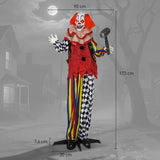 Animierte Halloween-Dekoration – Riesen-Clown mit Hammer, LED-Augen & Sound, 173 cm