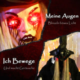 Animierte Halloween-Dekoration – Hexe mit Skull, LED-Augen, Sound & Bewegung, 170 cm