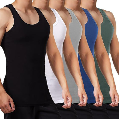 Herren Unterhemd – 5er Pack Tank Tops aus 100 % Baumwolle, mehrfarbig