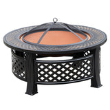 Feuerstelle rund mit Gitterdeckel mit Funkenschutz, Grillplatte & Schürhaken, 81cm