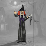 Animierte Halloween-Dekoration – Hexe mit Zepter, LED-Augen, Sound & Bewegung, 160
