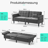 Sofa 3-Sitzer mit Schlaffunktion, Klappsofa, Schlafsofa mit verstellbarer Rückenlehne & Armlehnen. Bettfunktion.