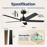 Deckenventilator mit LED Beleuchtung 132cm 6+1 Geschwindigkeiten Timer Leise Dimmbar Fernbedienung