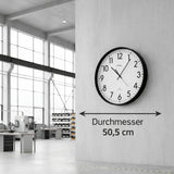 Riesige Hallen-Funk-Wanduhr Aluminium, klassische Anzeige, Funkuhr, Ø 50,5 cm