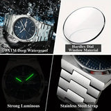 Elegante Herren-Armbanduhr, Stahlband mit blauem Ziffernblatt.