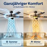 Deckenventilator mit LED Beleuchtung 132cm 6+1 Geschwindigkeiten Timer Leise Dimmbar Fernbedienung