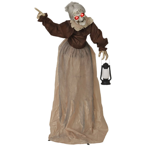 Lebensgroße animierte Halloween-Dekoration – Hexe mit Laterne, Sound & LED, 150cm