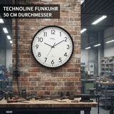 Riesige Hallen-Funk-Wanduhr Aluminium, klassische Anzeige, Funkuhr, Ø 50,5 cm