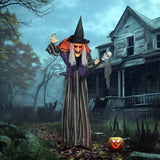 Animierte Halloween-Dekoration – Hexe mit Zepter, LED-Augen, Sound & Bewegung, 160