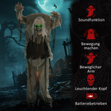 Animierte Halloween-Dekoration – Buckliger Skelettgeist mit Sound & LED, 160 cm