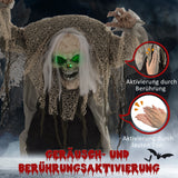Animierte Halloween-Dekoration – Buckliger Skelettgeist mit Sound & LED, 160 cm