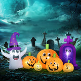 Halloween-Gartendeko Kürbisfamilie mit Geist und Grabstein, Gebläse wetterfest 240 x 130x 130 cm