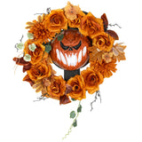 Halloween-Kranz mit Kürbisgesicht & 44 LED-Lichtern – Flackernder Grusel für Tür, Fenster & Kamin, 44 cm