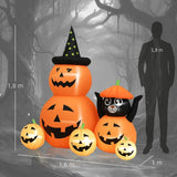 Halloween-Gartendeko Kürbisfamilie mit Katze, Gebläse wetterfest 160 x 100 x 180cm