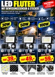 Neues LED Sicherheit Flutlicht Strahler mit Bewegungsmelder (Sensor) und Stecker zum direkten Anschließen. Lichtfarbe helles weiß. 30-100 Watt