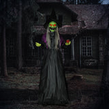 Lebensgroße Halloween-Hexe mit Giftapfel, Soundfunktion, mit Bewegungssensor und LED-Lichtern, 180 cm
