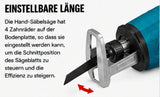 Sonderposten: Akku-Fuchsschwanz Säge 3000rpm mit 2 Akkus. Mit 4 Sägeblättern. Elektrische Reciprosäge (Säbelsäge)