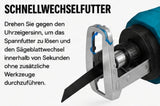 Sonderposten: Akku-Fuchsschwanz Säge 3000rpm mit 2 Akkus. Mit 4 Sägeblättern. Elektrische Reciprosäge (Säbelsäge)