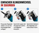 Sonderposten: Akku-Fuchsschwanz Säge 3000rpm mit 2 Akkus. Mit 4 Sägeblättern. Elektrische Reciprosäge (Säbelsäge)