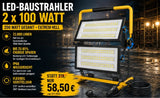 LED Baustrahler Flutlicht 200 Watt (2x100 Watt) mit Ständer. 230 Volt. IP66.
