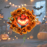 Halloween-Kranz mit Kürbisgesicht & 44 LED-Lichtern – Flackernder Grusel für Tür, Fenster & Kamin, 44 cm