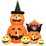 Halloween-Gartendeko Kürbisfamilie mit Katze, Gebläse wetterfest 160 x 100 x 180cm