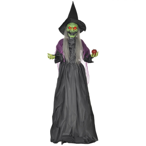 Lebensgroße Halloween-Hexe mit Giftapfel, Soundfunktion, mit Bewegungssensor und LED-Lichtern, 180 cm