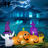Halloween-Gartendeko Kürbisfamilie mit Geist und Grabstein, Gebläse wetterfest 240 x 130x 130 cm