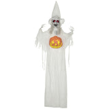 Lebensgroße alte Halloween-Hexe, Soundfunktion, mit Bewegungssensor und LED-Lichtern, 183 cm, weiß
