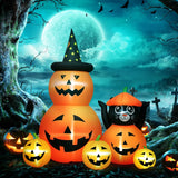 Halloween-Gartendeko Kürbisfamilie mit Katze, Gebläse wetterfest 160 x 100 x 180cm