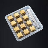 Coole Drinks, edle Form: Goldene 12er-Set Edelstahl Eiswürfel