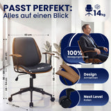 Bürostuhl ALON, Walnuss-Holz, Leder schwarz