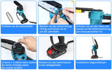 Sonderposten Plus: Akku-Kettensäge 4 und 6 Zoll. PLUS BAUSTRAHLER (Aufpreis 10,- €). Inkl. 2 Li-Ion-Akkus und Ladestation.