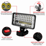 Extrem helle professionelle Akku-LED-Arbeitsleuchte 7 Zoll – 59 LEDs / 180 W. Passend zu unseren Akkus.