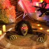 Halloween Dekoration kriechende Zombi-Oma, LED-Lichter und Soundfunktion, 140 cm