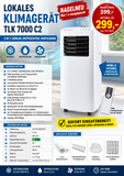 Mobile Klimaanlage 2100 Watt, 7000 BTU, R290. Farbe: Weiß.