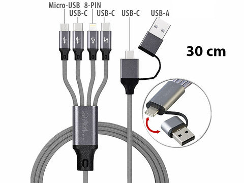 Multifunktions-Ladekabel für alle Ladebedürfnisse 8in1 USB-C/A zu USB-C/Micro-USB/Lightning