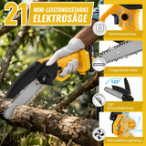 Sonderposten 27,50 Euro: Mini-Akku-Kettensäge 6 Zoll. Inkl. Li-Ion-Akku und Ladestation.
