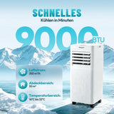Mobile Klimaanlage 2600 Watt, 9000 BTU, R290. Farbe: Weiß.