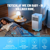 Mobile Klimaanlage 2600 Watt, 9000 BTU, R290. Farbe: Weiß.