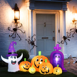 Halloween-Gartendeko Kürbisfamilie mit Geist und Grabstein, Gebläse wetterfest 240 x 130x 130 cm
