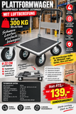 Plattformwagen, Transportwagen, Transportkarre, 22 cm Luftreifen 300 Kg für längere Strecken