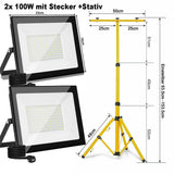 LED Stativ-Baustrahler Flutlicht 200 Watt (2x100 Watt). 230 Volt. IP66.